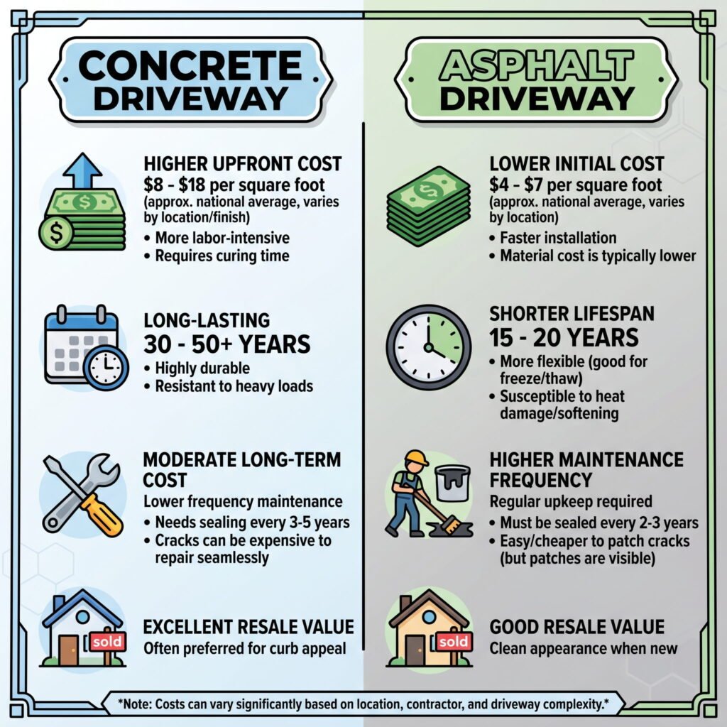 Asphalt vs Concrete Driveway Cost