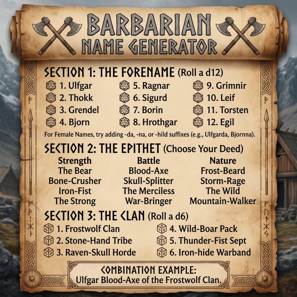 Barbarian warrior with axe and tribal markings — barbarian name generator illustratio