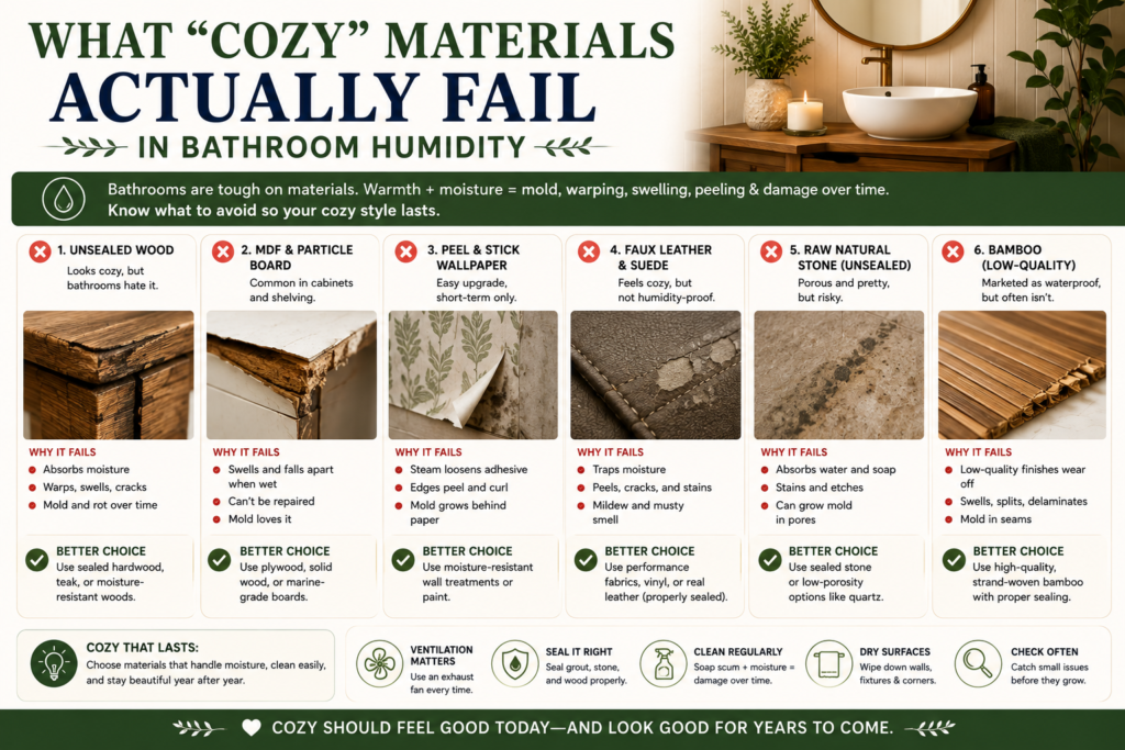 What "Cozy" Materials Actually Fail in Bathroom Humidity