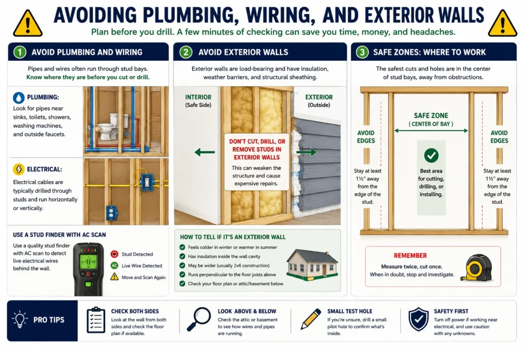 Avoiding plumbing, wiring, and exterior walls